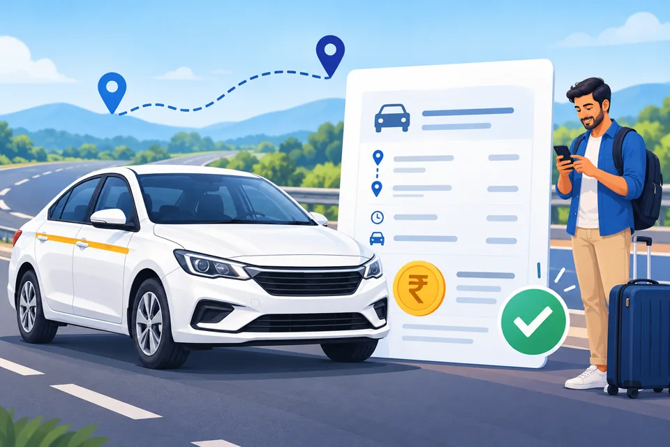 Taxi with a fare quotation and booking confirmation illustration